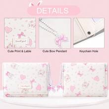 Small Wallet Bunny Floral Heart Coquette Bow Print Wallet With ID Credit Card Slots For Women Girls (CREAM) - Cream - 查看 5
