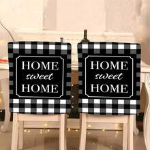 1件/4件/6件/10件装春鑫系列黑白灰格子印花短绒椅套，可拆卸短绒材质椅背保护套，四季皆宜，节日氛围装饰椅套，适用于餐厅、客厅、家居座椅保护，带椅背保护，适用于餐厅、办公室、客厅、酒店和家居装饰 - 彩色 - 查看 1