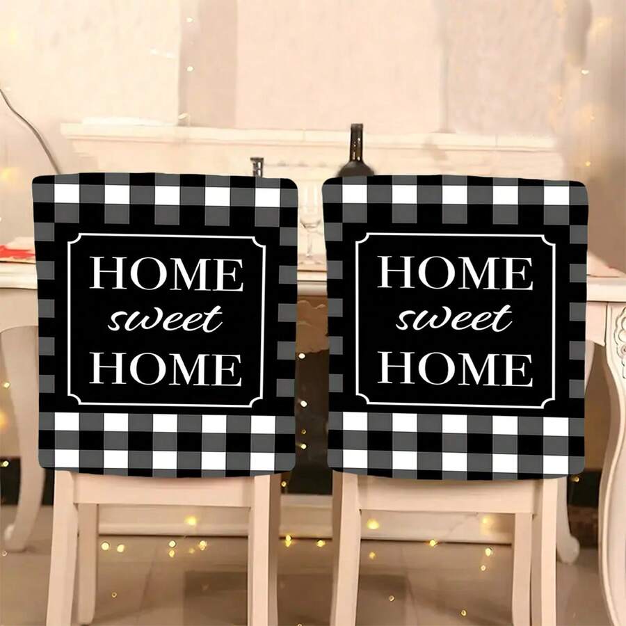 1件/4件/6件/10件装春鑫系列黑白灰格子印花短绒椅套，可拆卸短绒材质椅背保护套，四季皆宜，节日氛围装饰椅套，适用于餐厅、客厅、家居座椅保护，带椅背保护，适用于餐厅、办公室、客厅、酒店和家居装饰 - 彩色 - 查看 1