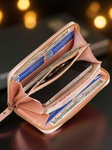 1pc Fashion Large Capacity Zipper Long Wallet, Unisex Credit Card Holder Coin Purse, Practical Back To School Essential, Daily Travel Holiday Gift Accessory - Multicolor - View 2