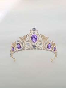 1pc Vintage Ruby Rhinestone Crown, Butterfly Embossed Ornate Headpiece For Party - Multicolor - View 15
