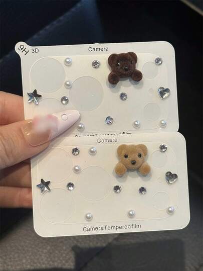 Cute 3D Bear Bling Rhinestone Pearl Protective Film Scratch Resistant Transparent Base Lens Camera Protector Compatible With IPhone 17ProMax 17Pro Camera Accessories Durable Protective Layer Camera Lens Cover Applicable To Daily Shield, Office, Home Daily Shield Office Home Lens Protector Phone Camera Cover Sparkling Crystal Waterproof Shockproof Anti-Fall