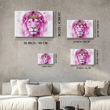 1pc Pink Valentine Decor, Galentine Gift Wooden Framed Wall Art, Wrapped Canvas Vintage Prints Poster, Lion, Crown, Animal Portrait - Botanical, Painting, Figurative Art, Illustrative Style, Perfect Gift Decor, Wall Art For Living Room Bedroom Office, Hanging Hardware Included - Wrapped Framed Canvas, Horizontal - Framed Canvas - View 8
