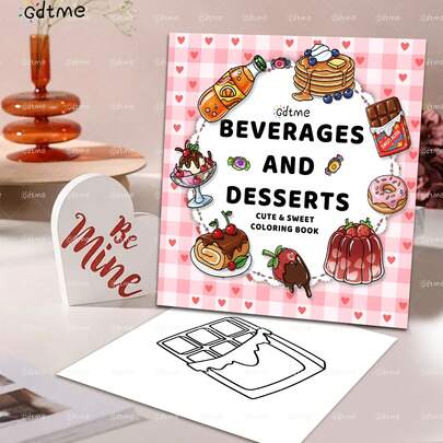 GDTME Urocza seria kolorowanek dla dorosłych o tematyce jedzenia, 24 strony uroczych i prostych rysunków przedstawiających desery, może pomóc złagodzić niepokój i stres, zabawne kolorowanki, świetny prezent na Walentynki, Dzień Kobiet, Wielkanoc, artykuły papiernicze na początek roku szkolnego.