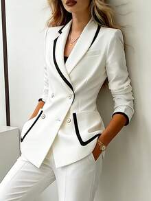 Blazer ajustado para mujer, diseño elegante de cintura alta, color blanco primaveral - Blanco - Ver 5