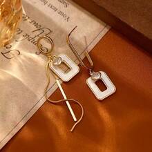 Asymmetrical Drip Oil Square Pendant Earrings For Women, Personalized Versatile Tassel Earrings For Daily, Party, And Gathering - Earrings - View 8