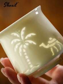 shoxil 1pc Palm Tree And Camel Pattern Coffee Cup, 170ml Saudi Style Ceramic Tea Cup, Hollowing Coconut Tree And Camel Arabic Mugs, For Home, Office, Cafe, Restaurant, Courtyard, Party, Gifts - Coffee Cup - View 4