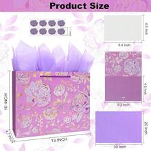 13\ Gold Pink Flower Gift Party Bags Happy Birthday Gift Bag With Tissue Paper Greeting Card For Women' Birthday Party, Wedding, Anniverss, Monther's Day - VÀNG HỒNG - Xem 5