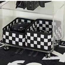 1 /2 /3 Felt Storage Boxes, Popular Korean Version Storage And Organization Boxes, Suitable For The Back-To-School Season And Home Decoration. Large Capacity Can Store Clothes, Toys And Books. Styles Are Randomly Dispatched - Black and White Grid - View 11