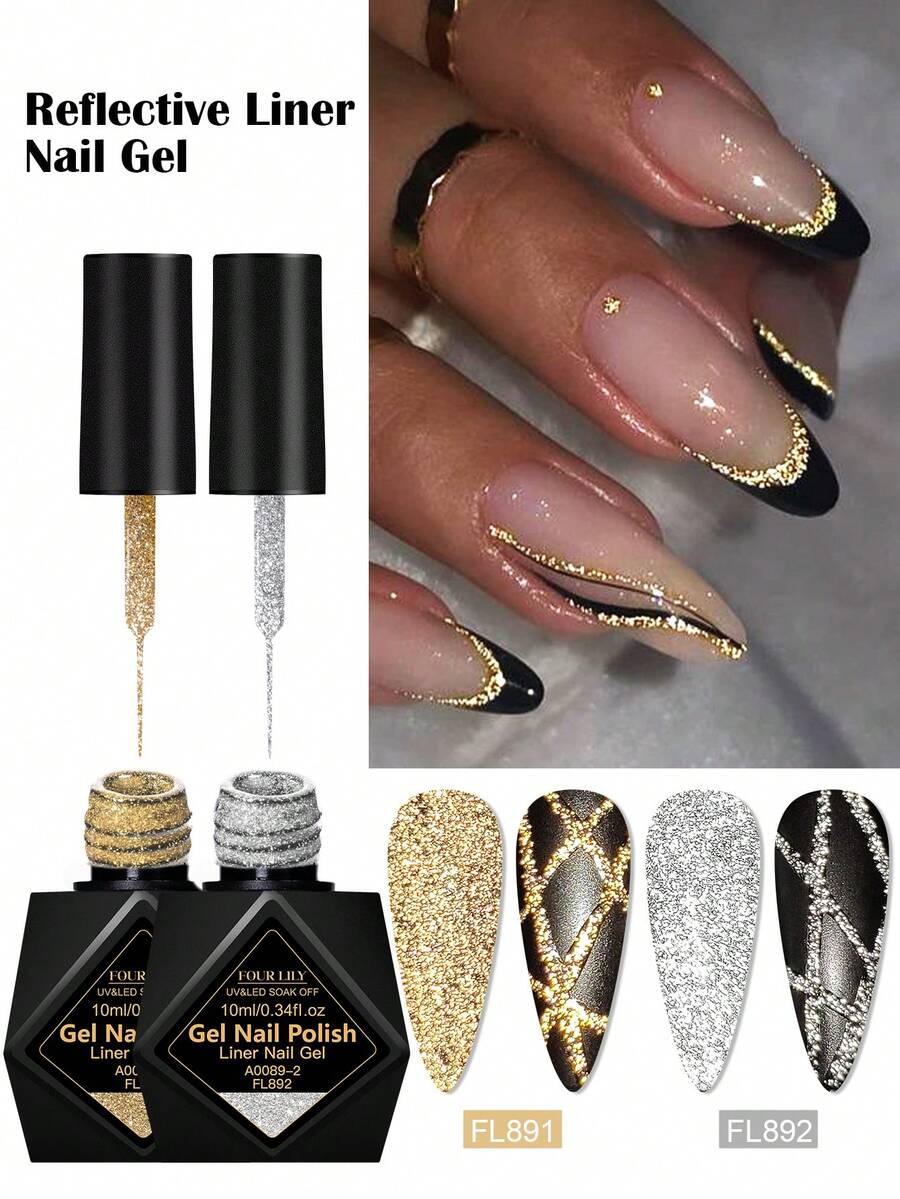 FOUR LILY 10ml 反光线条指甲油二合一超细刷法式美甲条纹设计凝胶指甲油 - 彩色 - 查看 1