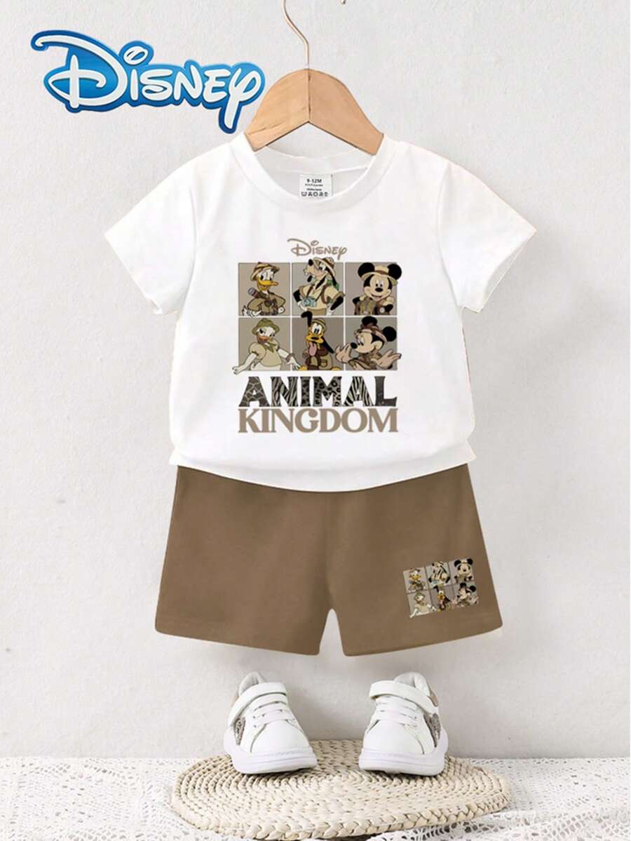 Disney Baby Boy Cartoon & Letter Graphic Tee & Shorts - Khaki - View 1