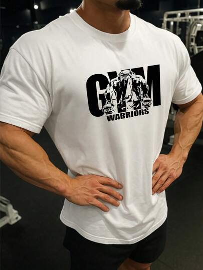 Men's Short Sleeve Printed Athletic T-Shirt - Lightweight & Breathable, Fitness Top For Autumn