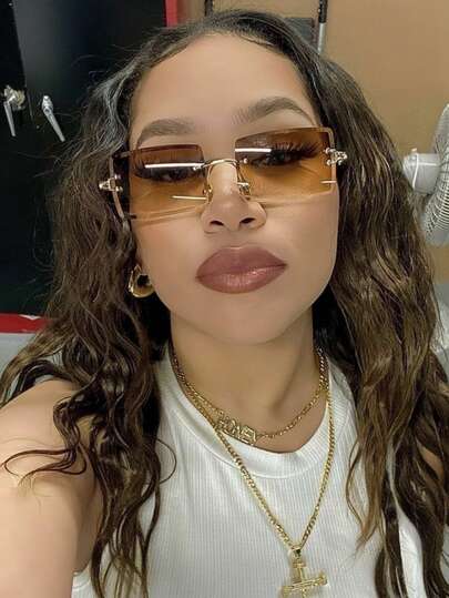 1 Pair Women's Vintage Rectangular Frameless Metal Fashion Fashion Glasses, Classic Stylish Glasses Suitable For Outdoor Travel, Beach Vacation, Casual Wear, Driving, Sun Protection, Outdoor Beach, Also A Great Gift For Family And Friends