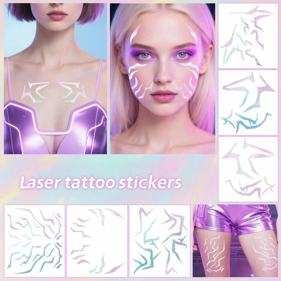 Mattel 6pcs/1pc Laser Teenage Girl Group Temporary Tattoo Stickers, Rumi Rumi Anime Tech Tattoo Stickers, Party Decoration Stickers, Small Gift - Multicolor - View 1