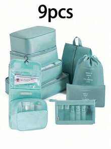 7pcs/Set Travel Packing Cubes Set, Multi-Functional Organizer Bags, Large Capacity Zipper Bags, Handheld Travel Bag, Organizer Pouch, Mesh Bag, Cosmetic Bag, Shoe Bag, Bottle Sleeve, Drawstring Bag, Suitable For Clothes, Underwear, Cosmetics, Toiletries