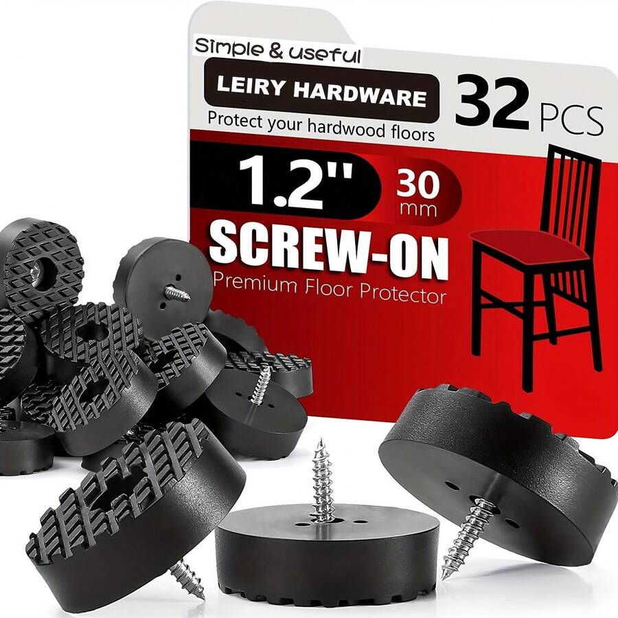 32pcs Screw-On Rubber Feet For Fumiture, Floor Protector For Chair Leg, 1.2" Sturdy Feet For Cutting Board Non Slip, Black FurniturePad For Hardwood Floor, Durable Furniture Rubber Bumper - Black - View 1