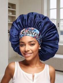 1个个性化十二星座印花缎面睡帽，宽边弹力发帽（图案随机发货） - 藏青色-星座(SM11) - 查看 8