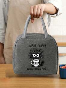 Thermal Bag, "It'S Fine I'm Fine Everything Is Fine" Graphic Print With Coffee Cup & Design ,Women'S Funny Coffee Lover ,With A Black Cutlery Storage Bag, A Double Pocket Lunch Box Bag, Large Capacity, Student Meal Insulated Refrigerated Bag - Multicolor - View 6
