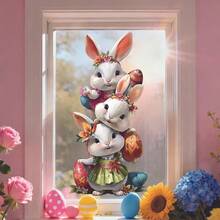 1片可爱兔子窗贴，饰有复活节彩蛋和气球图案，静电吸附膜材质，PVC材质，适用于家居、店铺展示、玻璃推拉门装饰 - 彩色 - 查看 9