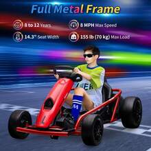 Go Kart Eléctrico 24V con Doble Motor 300W, Batería 9Ah y Carga Máxima 175 Lbs para Niños 8-12 - Rojo - Ver 5