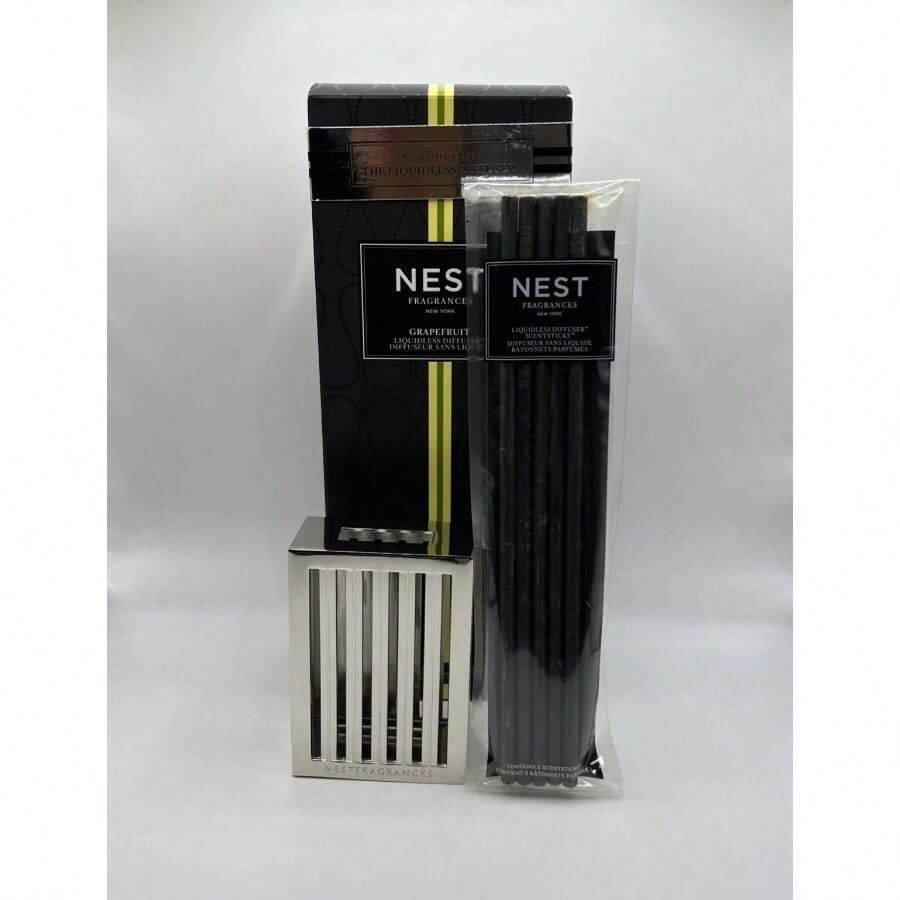 Nest Liquidless Diffuser 5 Scent Stick And Metal Vessel Grapefruit New In Box - như hình ảnh - Xem 1