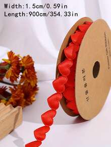 1Roll Polyester Love Ribbon, Lovely Heart Shape Embossed Webbing, 10yards Satin Lustre Ribbon For Flower Packaging Baking Gift Wedding Supplies - Multicolor - View 9