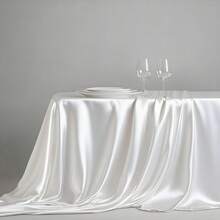 1pc Rectangular/Round Elegant Satin Tablecloth, Luxurious Glossy Polyester Tablecloth, Suitable For Weddings, Parties, Banquets, Adding Elegant Decor For Formal Dining Occasions. Extended Rectangular Tablecloth, Shiny Bridal Banquet Tablecloth, Suitable For Receptions And Parties. Machine Washable. - White - View 13