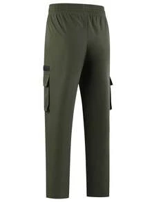 男士春夏工作裤，多口袋设计，弹性腰带，带抽绳，直筒裤型，适合运动、工作、训练、钓鱼、工装、公司制服、团队制服、休闲服等场合。 - 灰色 - 查看 6