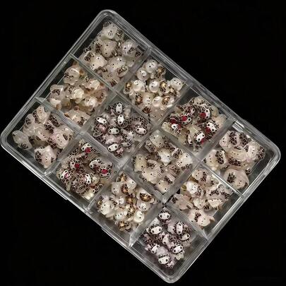 Accesorios de uñas con estampado de leopardo (120 piezas/12 rejillas), encantos de resina de animación Kawaii para manualidades de estuches de teléfono y decoración de arte de uñas