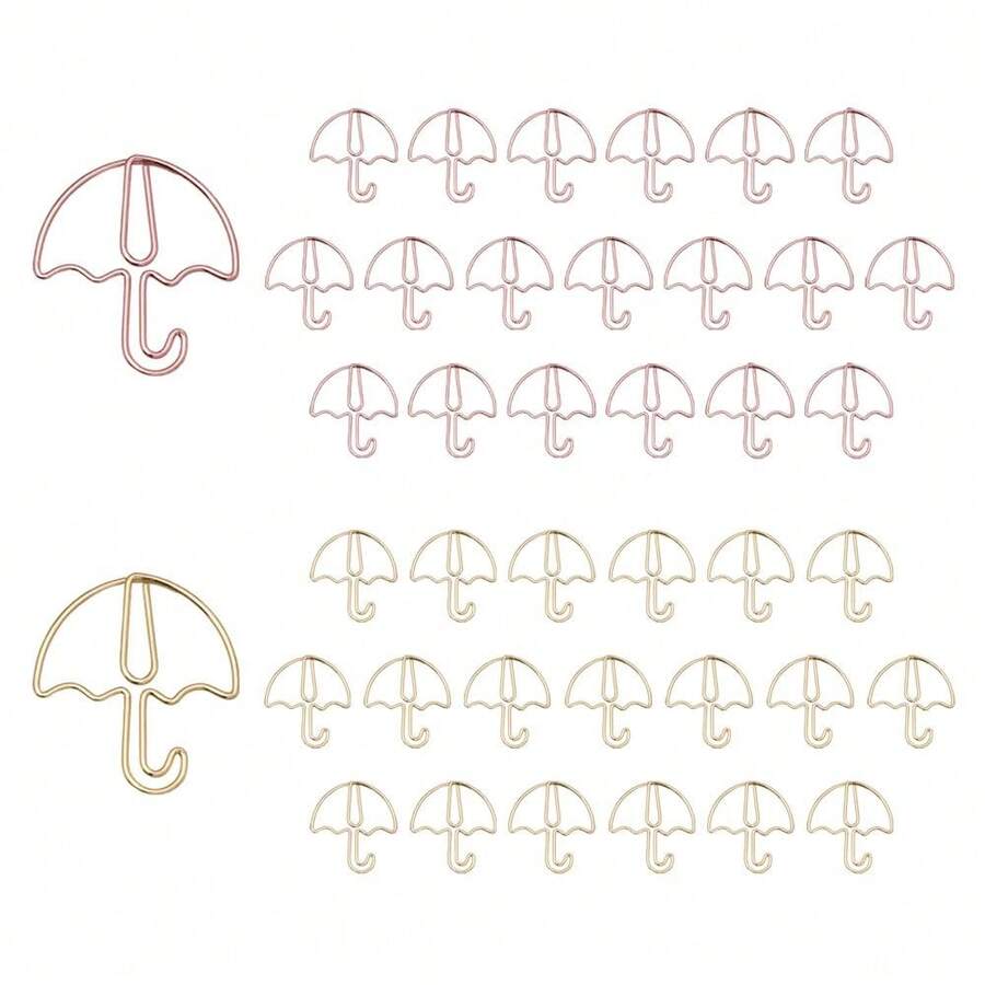 40pcs Umbrella Shape Paper Clips With Clear Box, Rose Gold And Yellow Gold, Funny Cute Paperclips Bookmarks Planner Clips For Fun Office Supplies Schoolsss Gifts Wedding Decoration - Umbrella40pcs - View 1