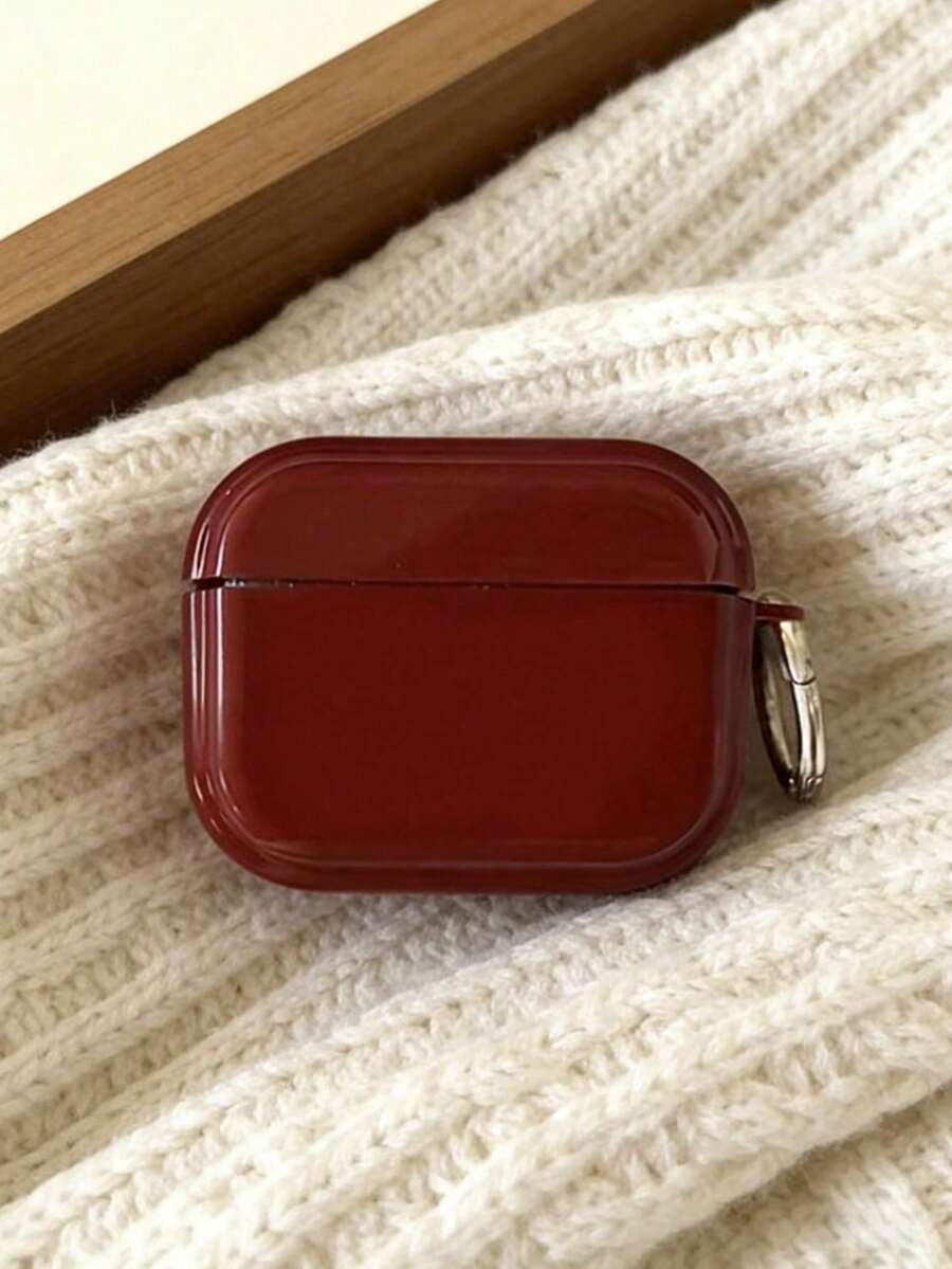1个酒红色耳机盒+银色挂环，兼容苹果Pro 1/2/4/Pro
