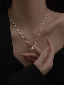 1pc Vintage Pearl Teardrop Necklace, 925 Sterling Silver, Fashionable & Elegant Choker Necklace, Jewelry Gift For Birthday, Valentine's Day, Anniversary