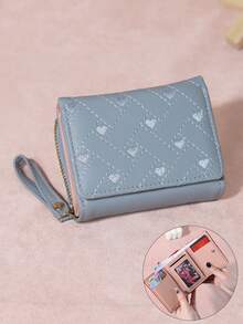 Wavhen Heart Embroidered Short Clutch Bag, Versatile Women's Lightweight Zipper Wallet, Tri-Fold Card Coin Purse Multi-Function Coin Pouch - Multicolor - View 15