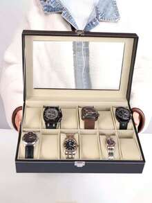12/10/8/6/3/2 Grid Watch Storage Box, Large Capacity Watch Storage Box With Glass Lid And Security Lock, Men's Watch Box, Unisex Jewelry Storage Box, Perfect Gift Display Box. - Multicolor - View 7