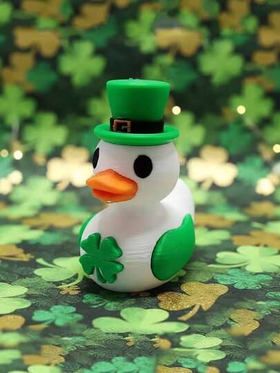 1pc St. Patrick's Day 3D Printed Four-Leaf Clover Duck Figurine, Creative Design With Lucky Elements, Suitable For Desktop Decor, Gifting And Collection, Perfect For St. Patrick's Day And Birthday
