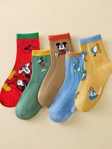 Disney 5双复古主题儿童袜子，男童卡通风格中筒袜，女童透气短袜 - 彩色 - 查看 14