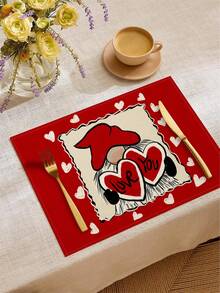 1件/4件/6件/60件装情人节涤纶装饰餐垫，心形玫瑰气球花瓶设计，防污餐垫，适用于家居、餐厅、餐桌装饰、乔迁、生日礼物 - 彩色 - 查看 26