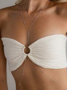 1pc Fashionable Geometric Circle Crystal Rhinestone Chest Chain, In Europe And America For Evening Party, Beach, Sexy Body Jewelry