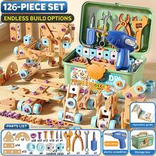 124/126pcs Boys DIY Assembly Construction Toy Set, Includes Electric Screwdriver, Screws, Washers, Wheels And Tools, Can Assemble Into Robot/Car/Airplane, Suitable For 3-8 Years Old Children, STEM Learning Toy