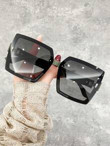 1 pieza Gafas de moda de mujer con marco cuadrado grande y personalizado, adecuadas para viajes, ocio, fiestas, playa y decoración diaria - Multicolor - Ver 4