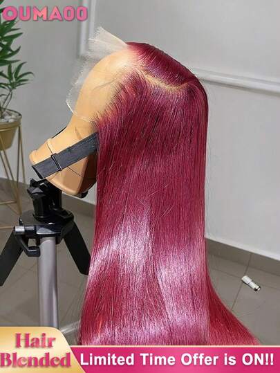 13x4/13x6 HD Lace Front Wig, Human Blended Hair Straight Hair, 34 Inches - 200% High Density Pre-Plucked Glue-Free Lace Front Wig, Women's Style, Natural Color Transparent HD Lace, No Glue Required, Beginner-Friendly