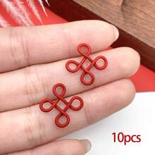 10/15pcs Enamel Chinese Knot New Year Lucky Blessing Tassels Charm Red Alloy Festive Pendant For DIY Jewelry Crafts Accessories Finding