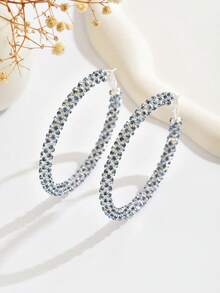 1 Pair Handmade Luxury Rhinestone Decorated Earrings, Suitable For Daily Wear And Parties - Blue - 6cm - View 2