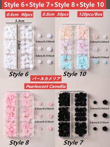 無味 120入 8mm+6mm 極光山茶花/玫瑰樹脂美甲飾品（透明/白色/黑色混色），簡約可愛設計，高光澤 3D 平底易貼附；適用於婚禮、節日及各種場合，可用於美甲設計（兼容梯形、法式杏仁、長/短、橢圓、方型指甲）與珠寶手工、畢業帽裝飾、手機殼 DIY；風格涵蓋日韓與歐美，四季通用美甲飾品，適合女性與兒童 - 彩色 - 查看 28