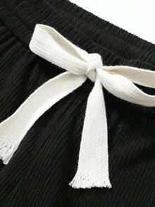 Men's Corduroy Lightweight Casual Trousers For Spring And Summer, Comfortable To Wear, With Drawstring And Pockets, Machine Washable. - 黑色 - 查看 2