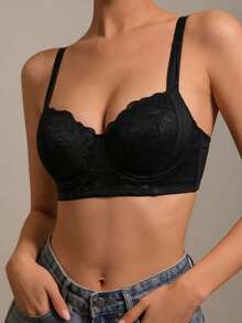 Áo ngực nâng ngực ren đen dành cho nữ - Thoải mái, thoáng khí, thích hợp mặc hàng ngày. - màu đen - Xem 4