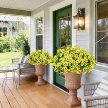 1 bông hoa pansy ba màu bằng lụa nhân tạo, thích hợp sử dụng ngoài trời, chất liệu nhựa chống tia UV, lý tưởng cho chậu cây ngoài trời, lối vào, hiên nhà, sân thượng, bệ cửa sổ và trang trí nhà cửa vào mùa xuân và mùa hè. - Màu vàng - Xem 7