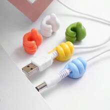 10pcs Casual Style Thumb Wall Hooks - Plastic, Easy Install, No Drilling Required, Strong Adhesive Wire Organizer For Charging Cables And Headphones - Multicolor - View 1