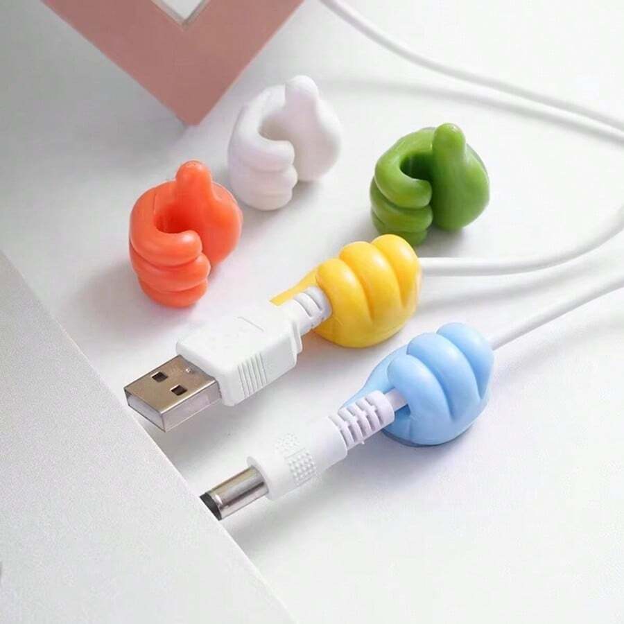 10pcs Casual Style Thumb Wall Hooks - Plastic, Easy Install, No Drilling Required, Strong Adhesive Wire Organizer For Charging Cables And Headphones - Multicolor - View 1