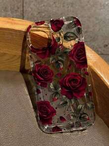 1pc Premium Fashion Full-Screen Red Rose Flower Pattern Transparent Air Cushion Phone Case, TPU Material, Suitable As Holiday Gift Compatible With IPhone XS/XS Max/XR/11 12 13 14 15 16 Pro/Pro Max/14 15 16 Plus/17 And Models Phone Protective Cover - Multicolor - View 1